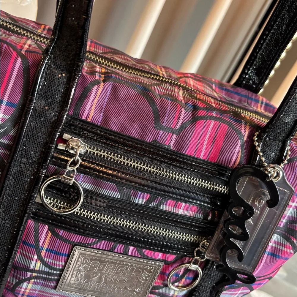 EUC Coach Poppy Pink and Black Shoulder Bag with Plaid Design - Picture 7 of 15